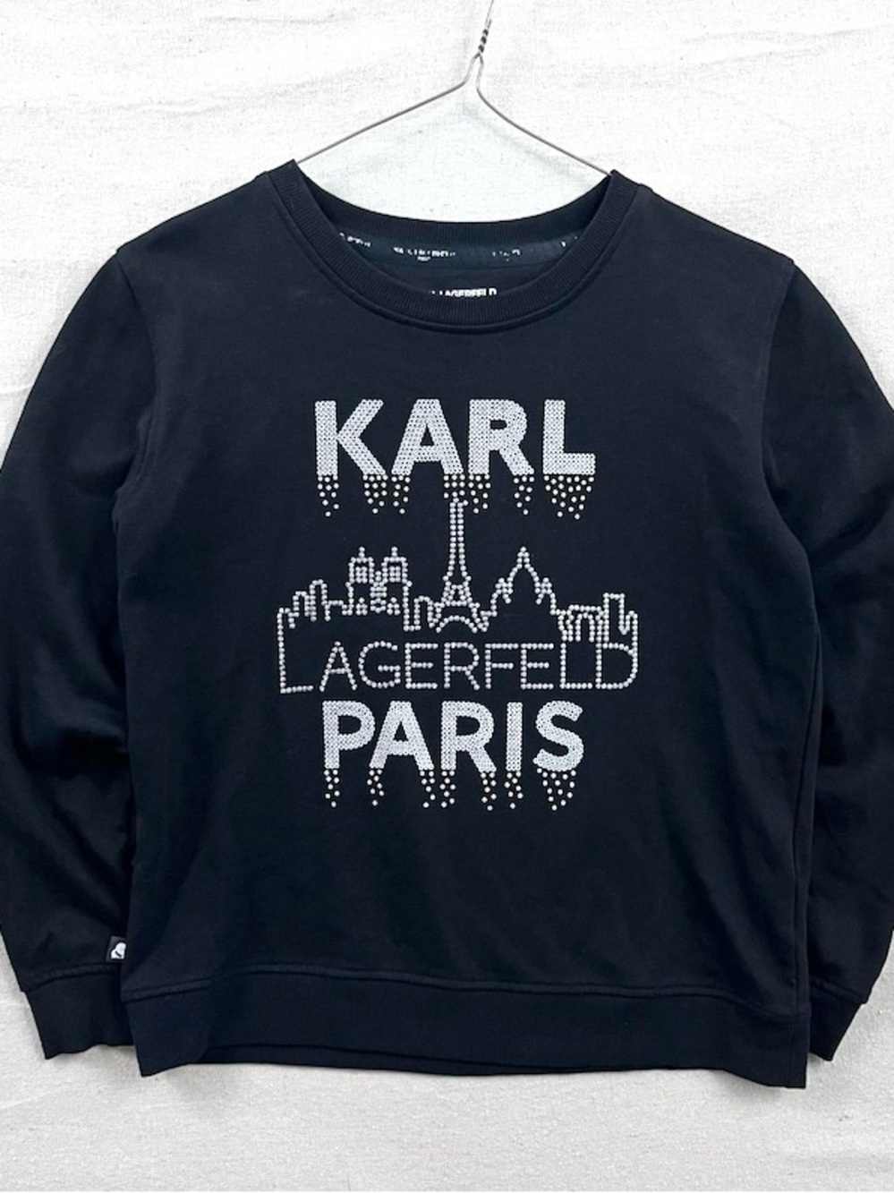 KARL LAGERFELD Paris Black Rhinestone Sweatshirt | Size XS/S